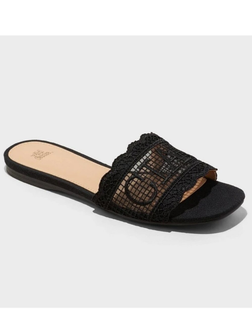 wild fable Josephina Black Lace & Mesh Slides Sandals